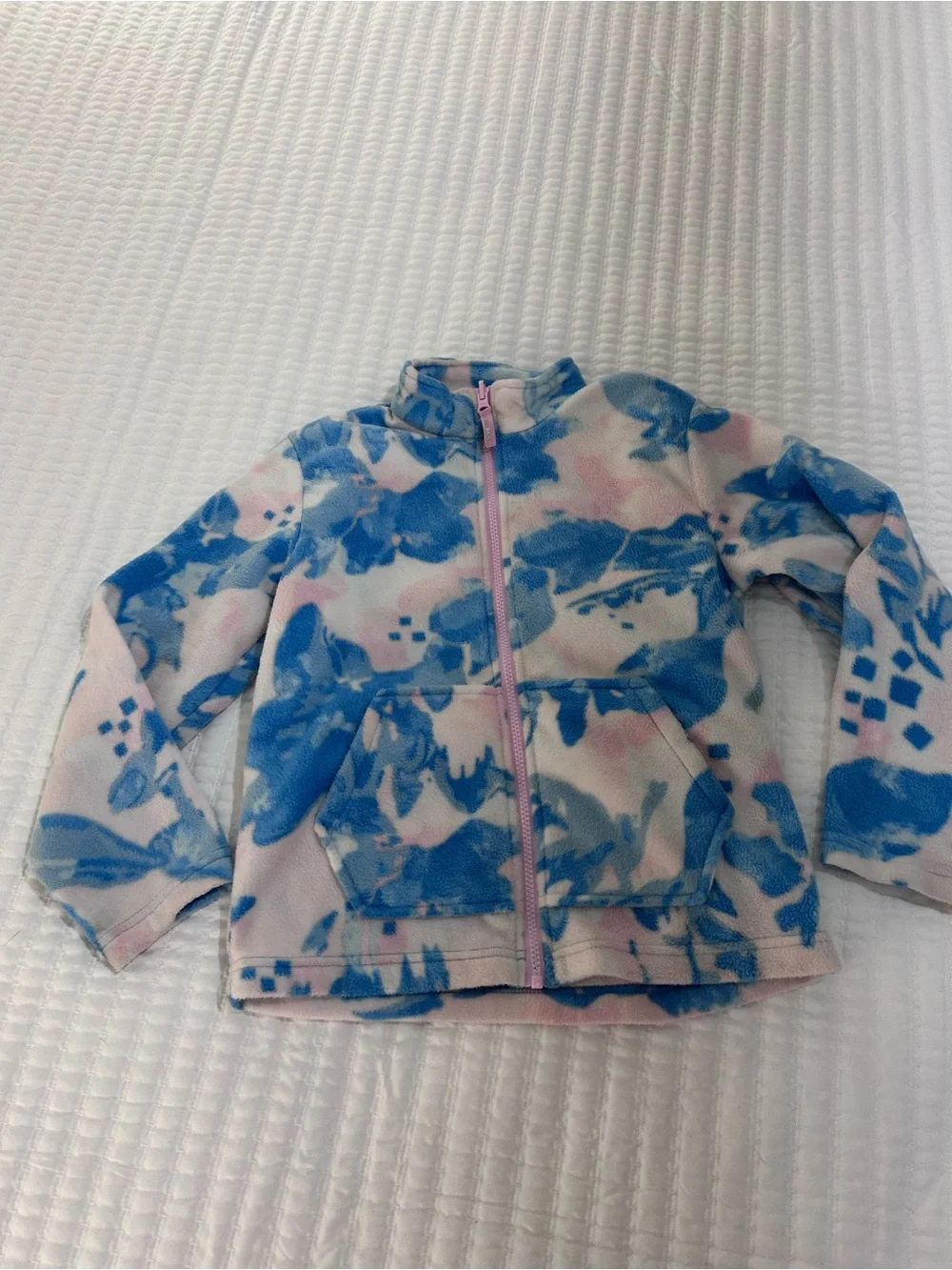 Eddie Bauer Pink & Blue Tie Dye Zip Fleece Jacket. Size M 10/12